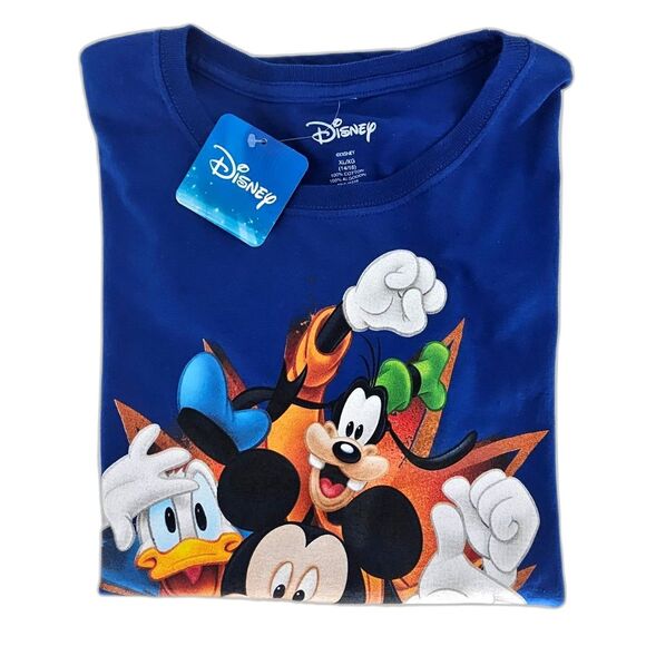 Disney Kids Mickey Donald Pluto Goofy Graphic Tee Blue XL 14/16 - Picture 6 of 7